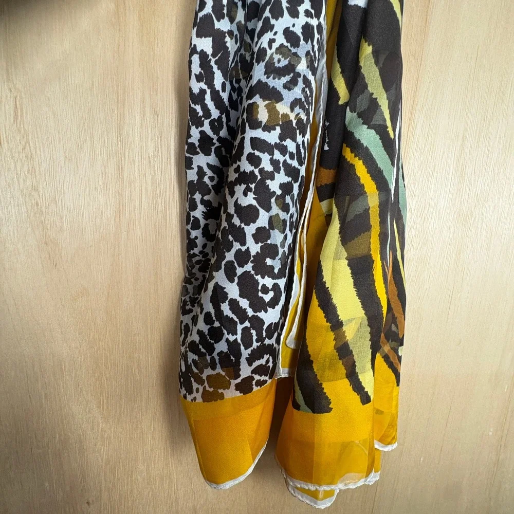 Manlio Bonetti Animal Print- Paris Scarf Yellow -Leopard Zebra Cheetah Graphic
